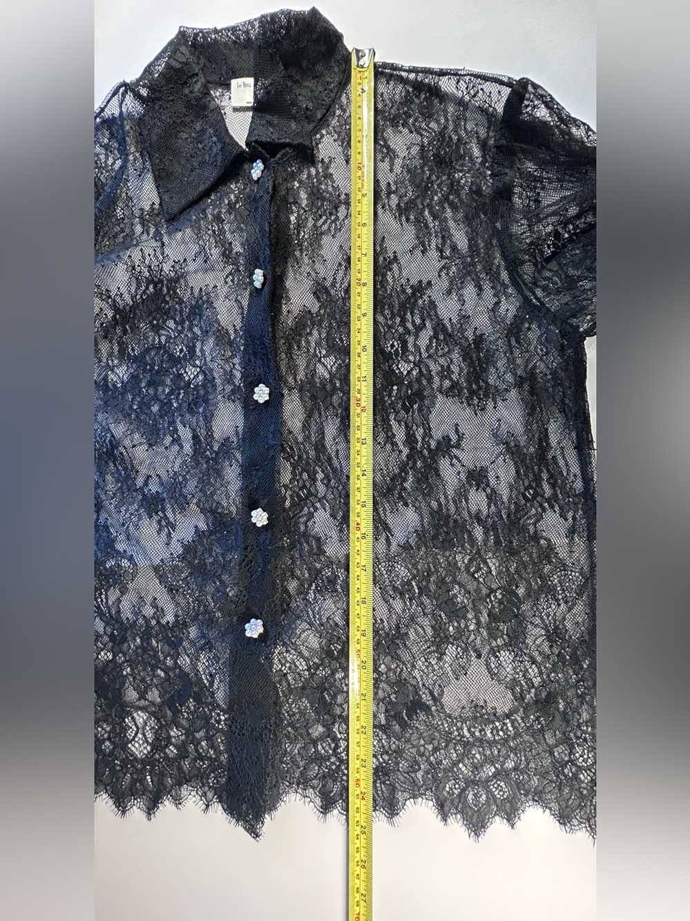 Aritzia Le Fou Wilfred Plié Lace Blouse Black XS Pearl Button Sheer Floral Top - Picture 6 of 10